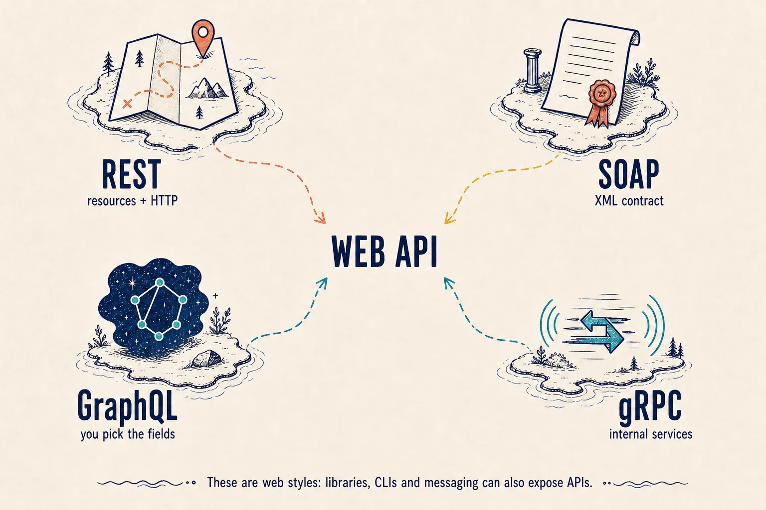 Comparison of REST, SOAP, GraphQL and gRPC: contract, request and typical use